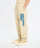 Детски спортни панталони бели с ластичен колан и принт Button Blue