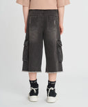 Детски дънкови бермуди с рван край сиви Button Blue