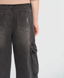 Детски дънкови бермуди с рван край сиви Button Blue