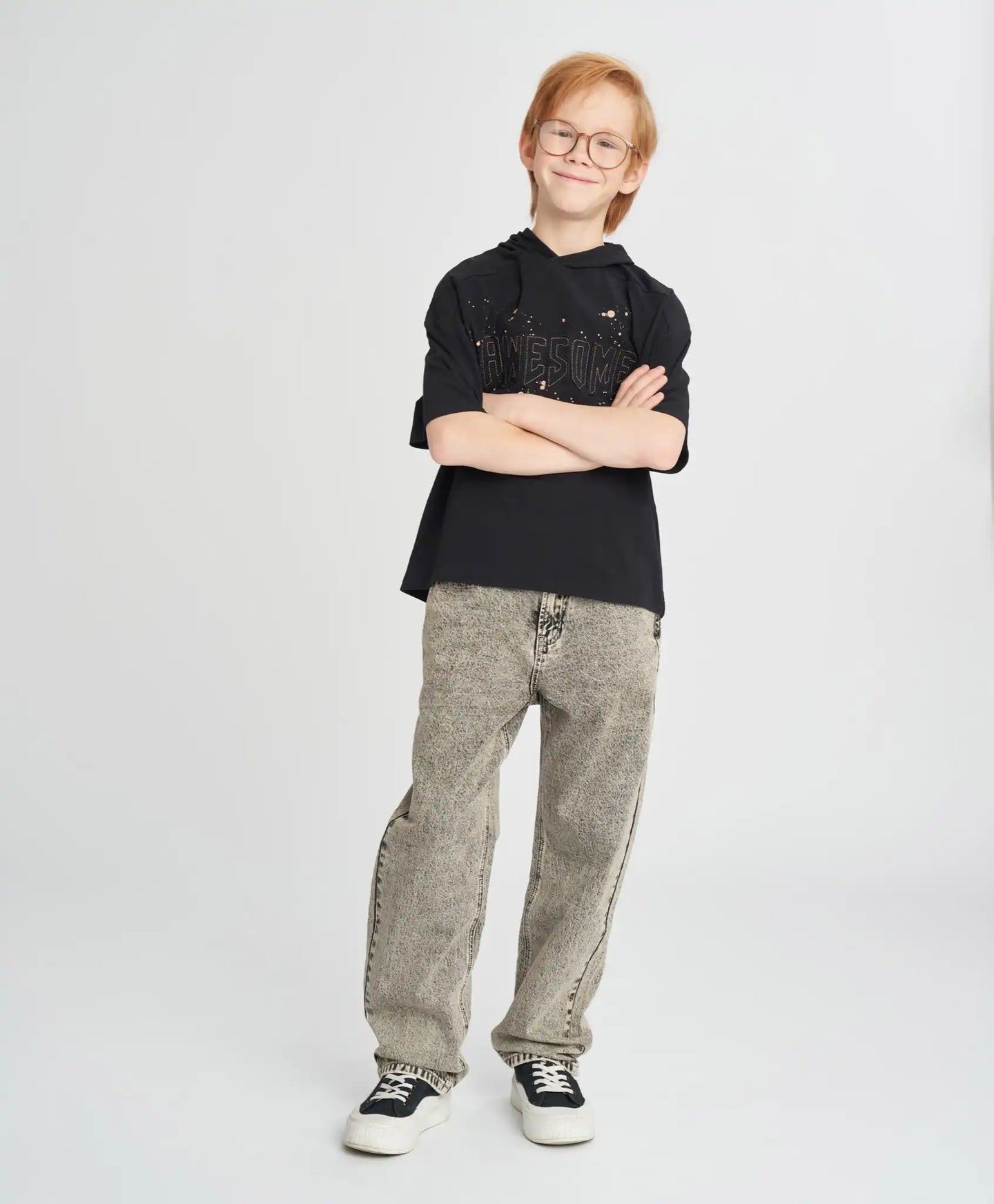 Детски прави дънки сиви Button Blue