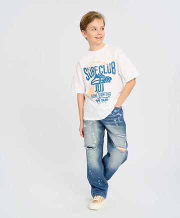 Детски прави мом дънки сини с протривания Button Blue