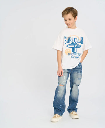 Детски прави мом дънки сини с протривания Button Blue