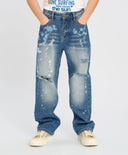 Детски прави мом дънки сини с протривания Button Blue