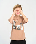 Тениска с къс ръкав за момче оверсайз кафява с принт Button Blue