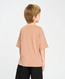 Тениска с къс ръкав за момче оверсайз кафява с принт Button Blue