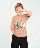 Тениска с къс ръкав за момче оверсайз кафява с принт Button Blue