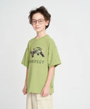 Тениска с къс ръкав за момче оверсайз зелена с принт Button Blue