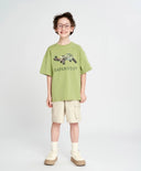 Тениска с къс ръкав за момче оверсайз зелена с принт Button Blue