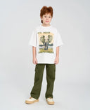 Тениска с къс ръкав за момче оверсайз бяла с принт Button Blue