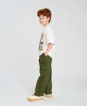 Тениска с къс ръкав за момче оверсайз бяла с принт Button Blue