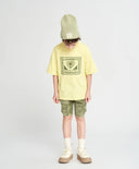 Тениска с къс ръкав за момче оверсайз жълта с принт Button Blue