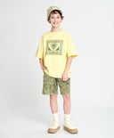 Тениска с къс ръкав за момче оверсайз жълта с принт Button Blue