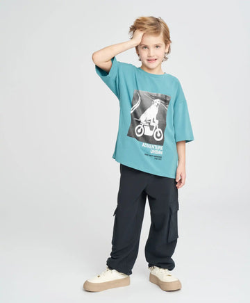 Детски карго джогъри черни с джобове Button Blue