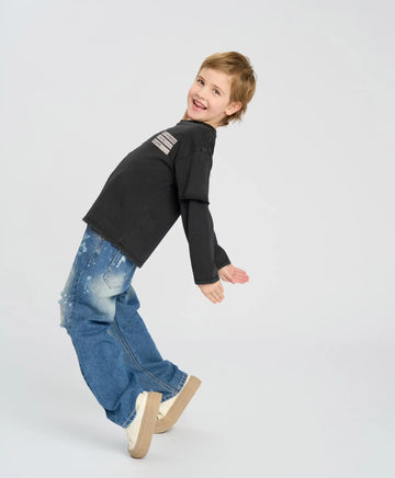 Детски прави дънки сини с протривания Button Blue