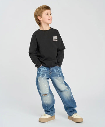 Детски прави дънки сини с протривания Button Blue