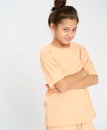 Базова детска тениска с къс ръкав оранжева Button Blue