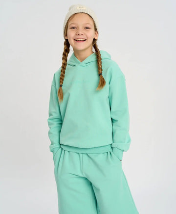 Базово детско худи с качулка зелено утеплено Button Blue