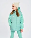 Детски утеплен капитониран елек зелен с качулка Button Blue