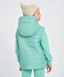 Детски утеплен капитониран елек зелен с качулка Button Blue