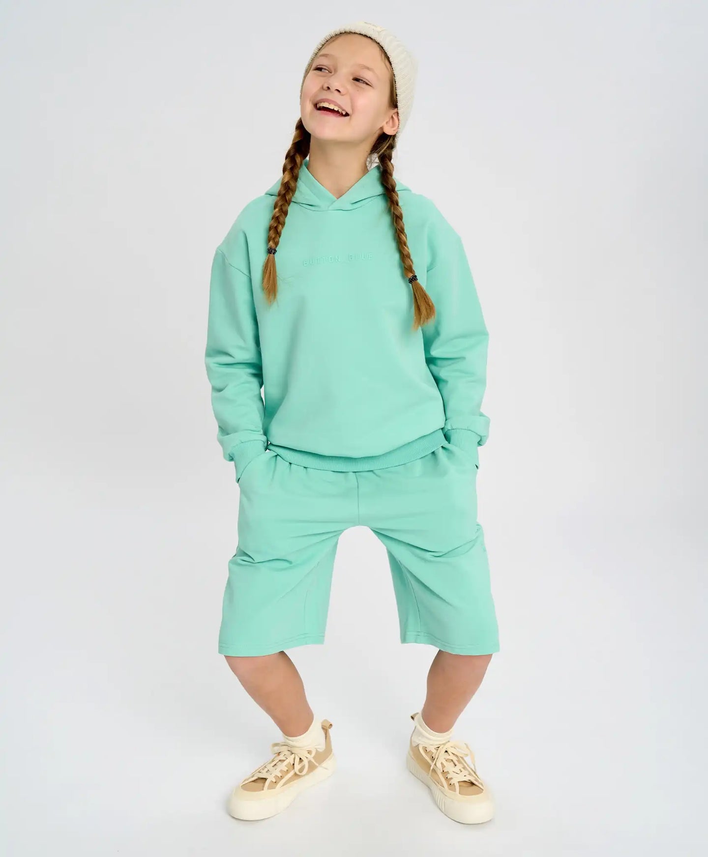 Базови детски прави шорти с ластичен колан зелени Button Blue