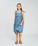 Сарафан с връзващи се презрамки за момиче син Button Blue