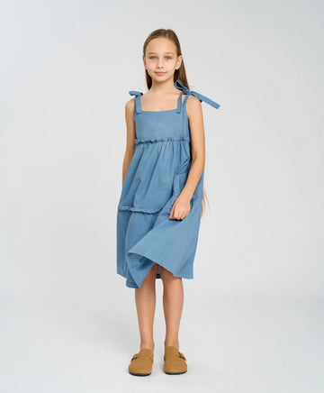 Сарафан с връзващи се презрамки за момиче син Button Blue