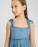 Сарафан с връзващи се презрамки за момиче син Button Blue