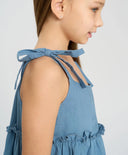 Сарафан с връзващи се презрамки за момиче син Button Blue