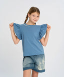 Тениска с ръкави-крилца за момиче синя Button Blue