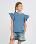 Тениска с ръкави-крилца за момиче синя Button Blue