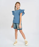 Тениска с ръкави-крилца за момиче синя Button Blue