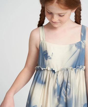 Сарафан с тънки презрамки и волани. Свободен памучен сарафан Button Blue