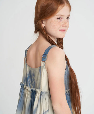 Сарафан с тънки презрамки и волани. Свободен памучен сарафан Button Blue