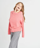 Джемпър за момиче коралов с рван ефект оверсайз Button Blue