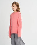 Джемпър за момиче коралов с рван ефект оверсайз Button Blue