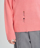 Джемпър за момиче коралов с рван ефект оверсайз Button Blue