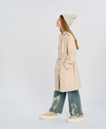 Тренч за момиче двуреден с копчета млечнобял Button Blue