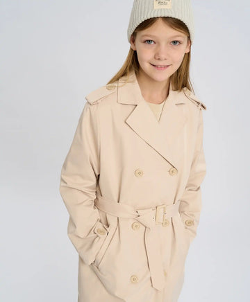 Тренч за момиче двуреден с копчета млечнобял Button Blue