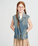 Дънков елек с цип за момиче със синя роза Button Blue