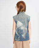 Дънков елек с цип за момиче със синя роза Button Blue