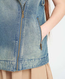 Дънков елек с цип за момиче със синя роза Button Blue