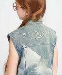 Дънков елек с цип за момиче със синя роза Button Blue