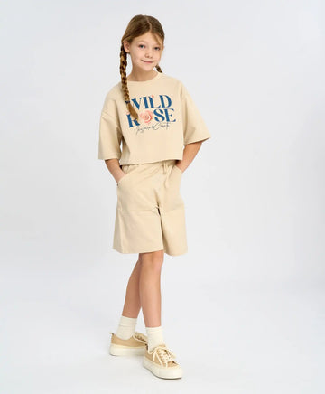 Бермуди за момиче млечнобели с ластичен колан и джобове Button Blue