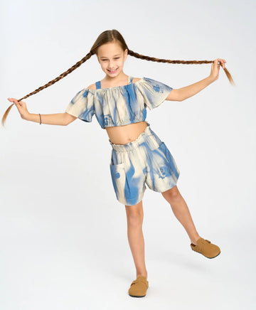 Разкроени принтирани шорти за момиче с ластичен колан мултиколор Button Blue