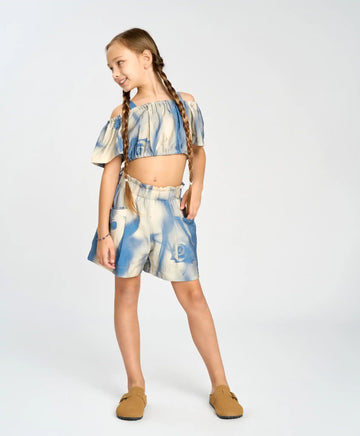 Разкроени принтирани шорти за момиче с ластичен колан мултиколор Button Blue