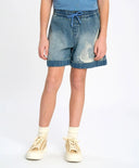 Съкратени дънкови шорти за момиче светлосини с роза Button Blue