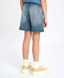 Съкратени дънкови шорти за момиче светлосини с роза Button Blue