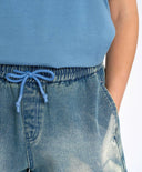 Съкратени дънкови шорти за момиче светлосини с роза Button Blue