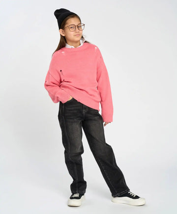 Скини дънки за момиче сиви с коси странични шевове Button Blue