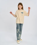 Детски прави дънки за момиче светлосини с цветя Button Blue